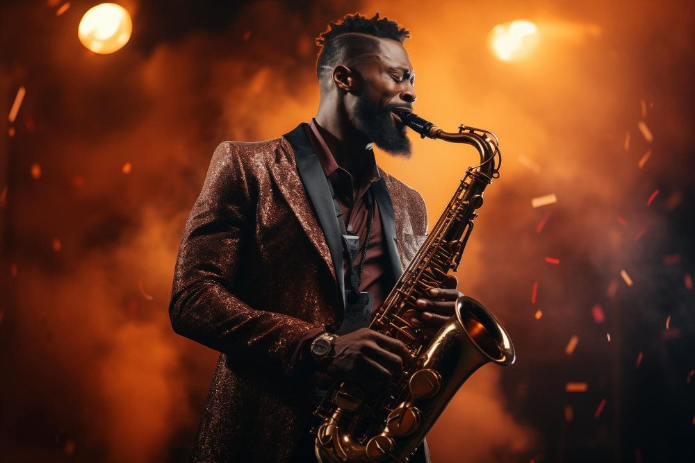 Homem negro tocando saxofone