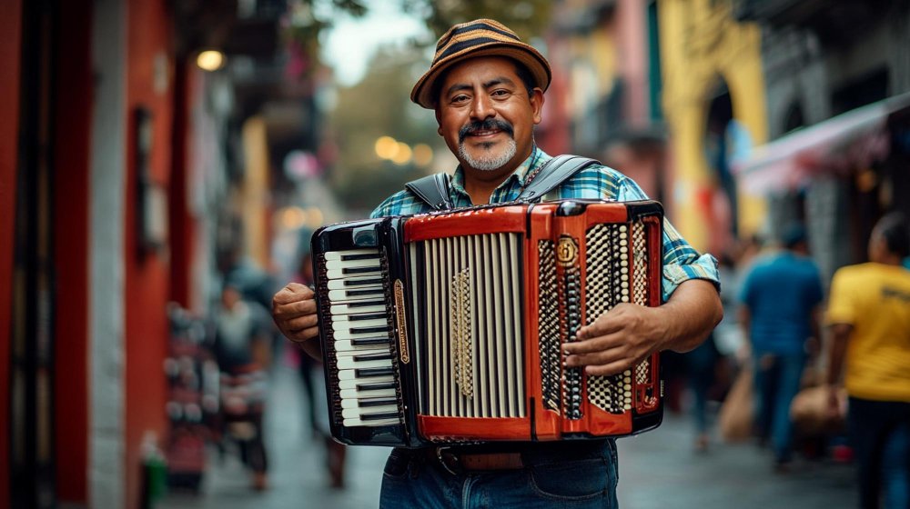 Sanfoneiro tocando sanfona na rua