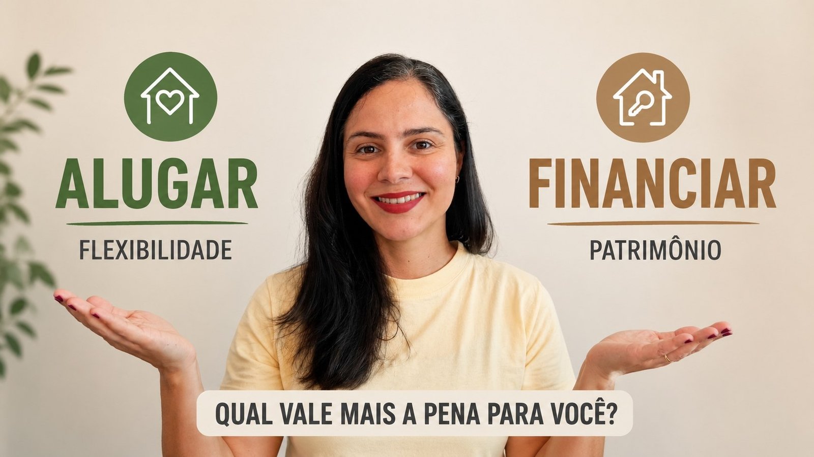 Mulher comparando as vantagens de alugar ou financiar imóvel para construir patrimônio e planejar o futuro da família